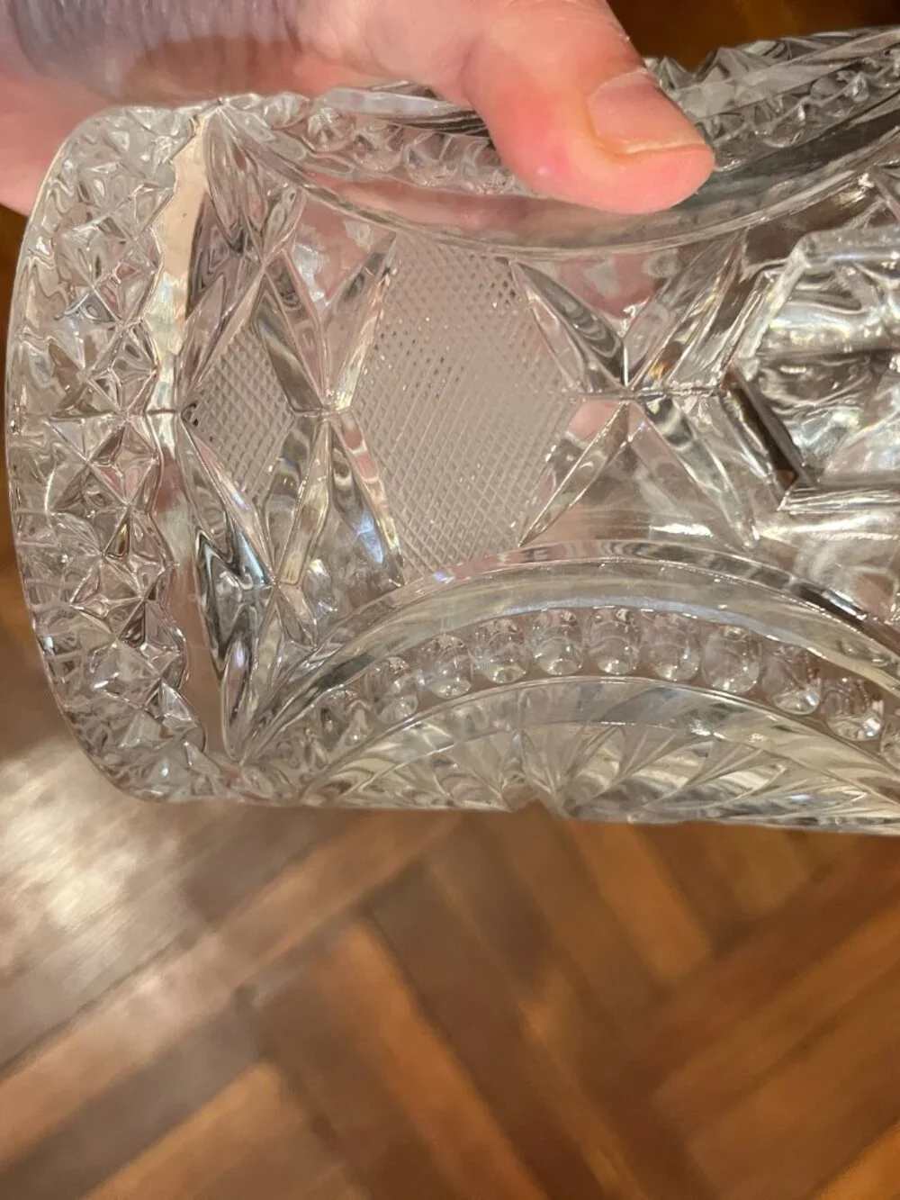 Vintage Heavy Cut Lead Crystal Ice Bucket Pinwheel Pattern Barware 5x5 Inches